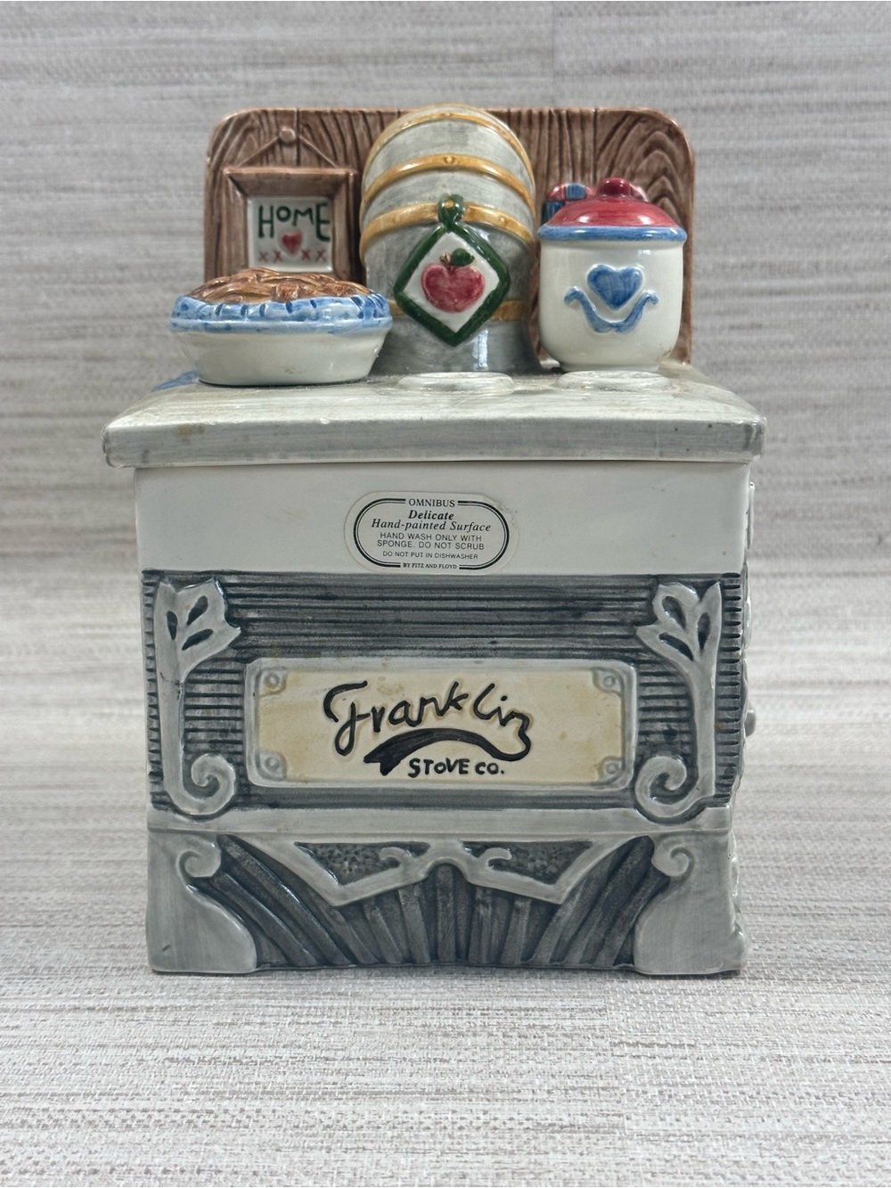 Vintage 1995 Fitz & Floyd Omnibus Franklin Stove Ceramic Cookie Jar